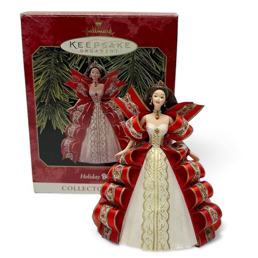 1997 Hallmark Holiday Barbie Christmas Keepsake Ornament Red Ribbon Dress